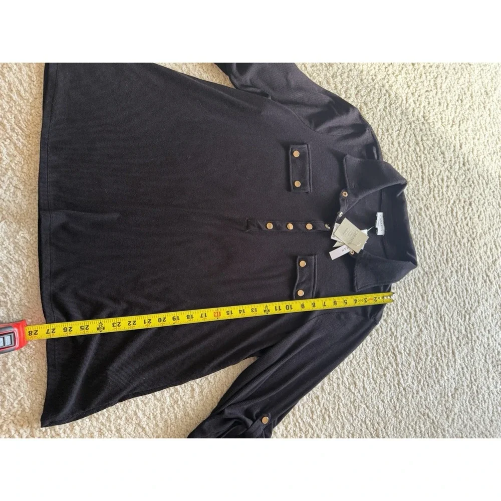Carmen Marc Valvo Women's Knit Button Blouse Black Collared Plus‎ Size 2X - Picture 8 of 15